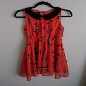 Peter Pan Collar Bird Print Dress
